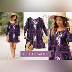 MINKPINK Purple & Black Paisley Print Mini Dress